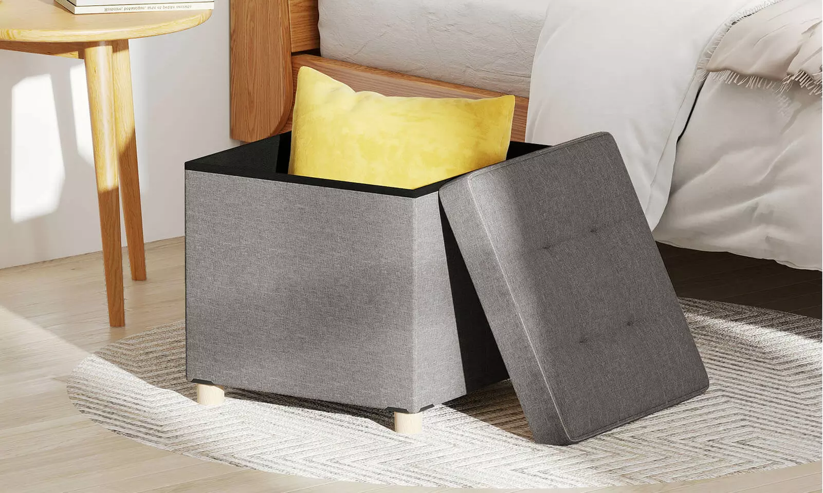 Costway 18 Inches Ottoman with Storage,Tray & Rubber Wood Legs for Small Space