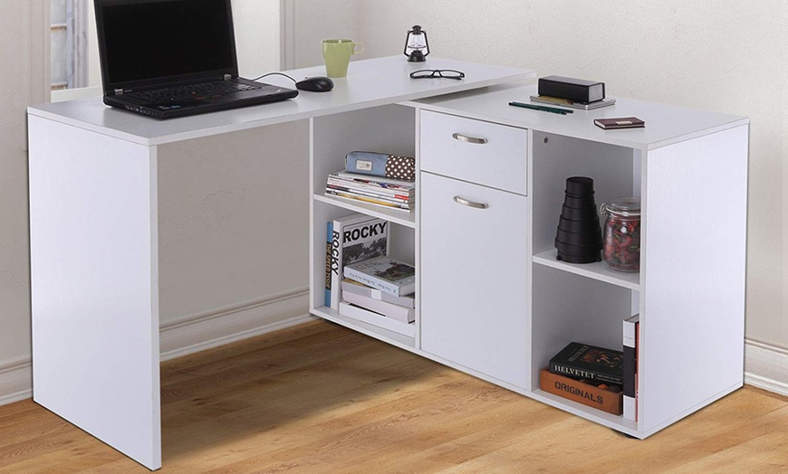 Image 2: L-Shaped Adjustable Computer Desk