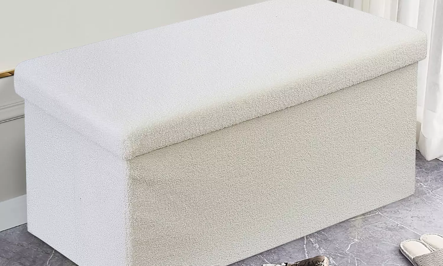 Teddy Boucle Storage Ottoman or Foldable Cube Footstool