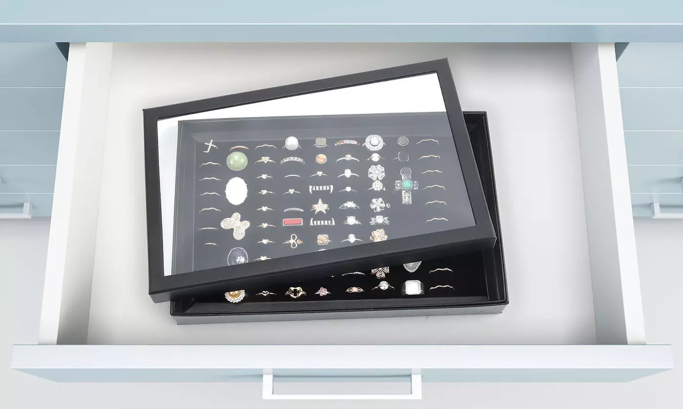 100 Slots Ring Jewelry Organizer Display Case with Lid