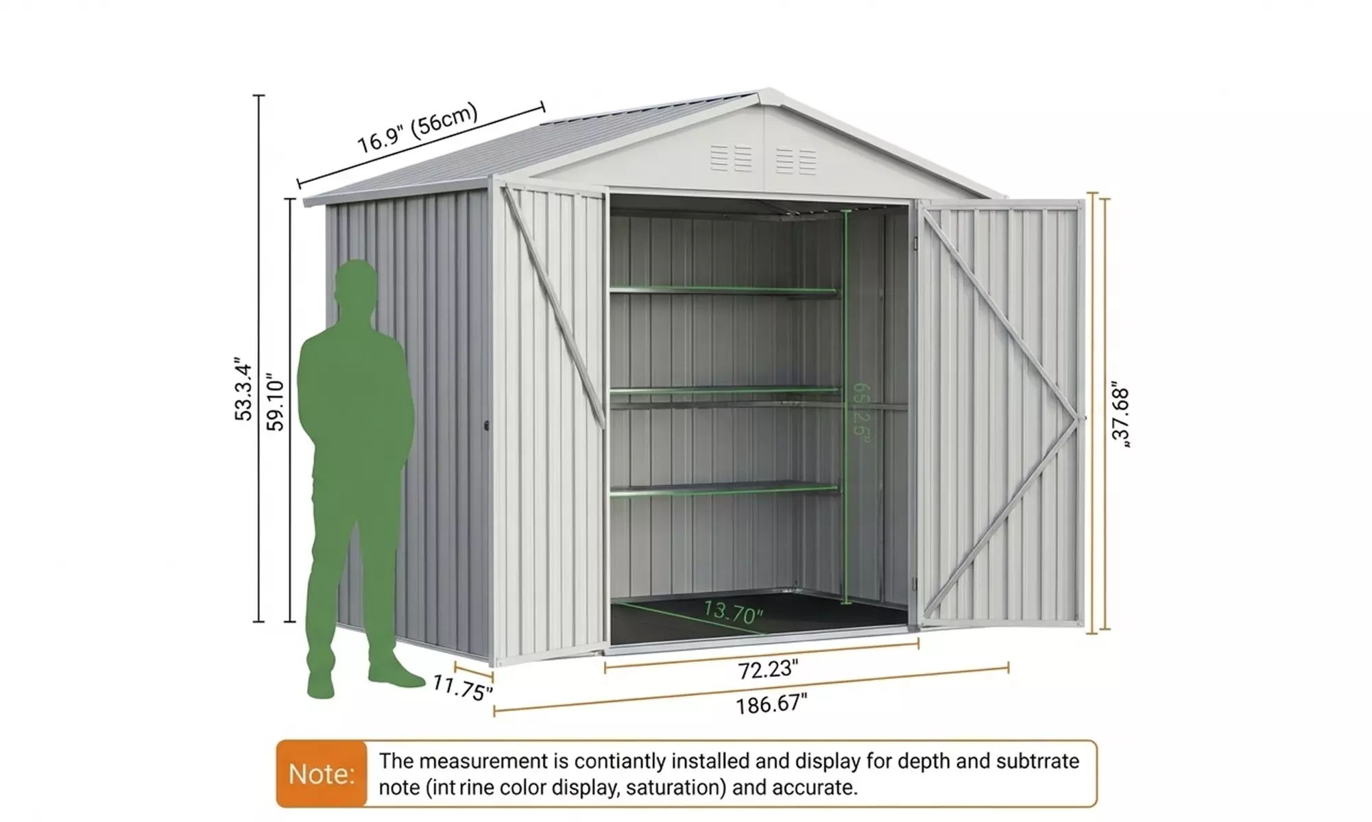 Metal Garden Storage Shed with Double and Side Doors