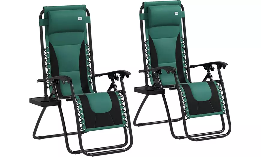 Image 11: Outsunny Set of Two Zero Gravity Lounger Chairs