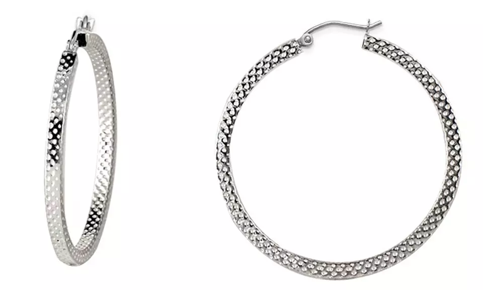Italian Sterling Silver 30MM or 40MM Laser Cut Etched Hoop Earrings