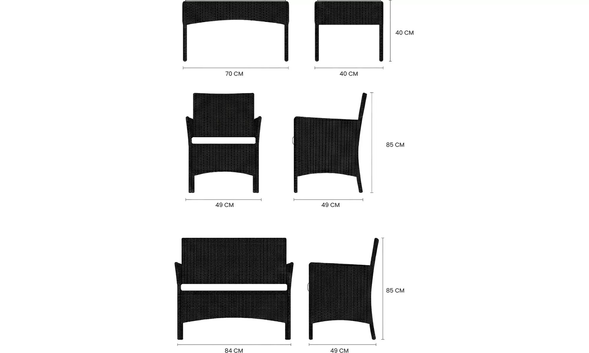 Salottino da Esterno Modulare in Polyrattan Nero per 4 Persone