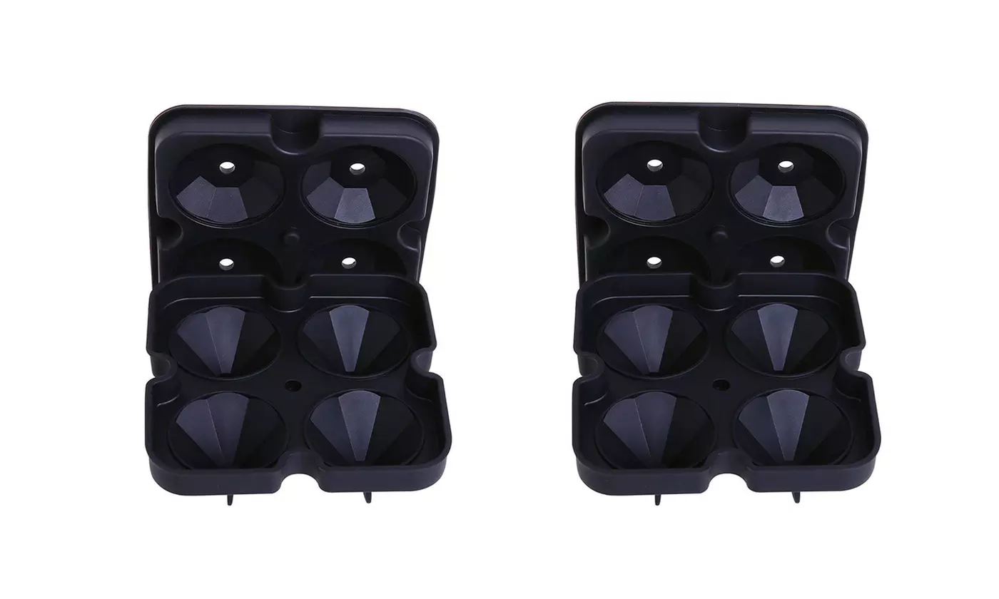 Diamond Ice Cube Maker Tray with Lid - Silicone Molds in 1, 2, or 4 pack 