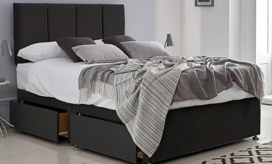 Image 6: Panelled Divan Bed with Memory Foam Sprung Mattress