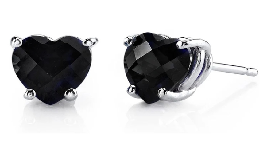 Image 1: The Cutest Earring: Solid Sterling Silver- Gemstone Heart Studs