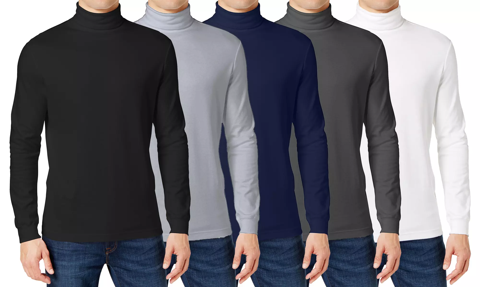 (3-Pack) Men's Long Sleeve Turtle Neck T-Shirt (Sizes, S to 2XL)