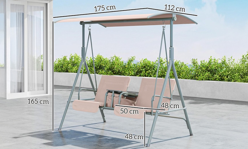 Image 6: Outsunny Two-Seater Garden Swing Chair in Beige or Black
