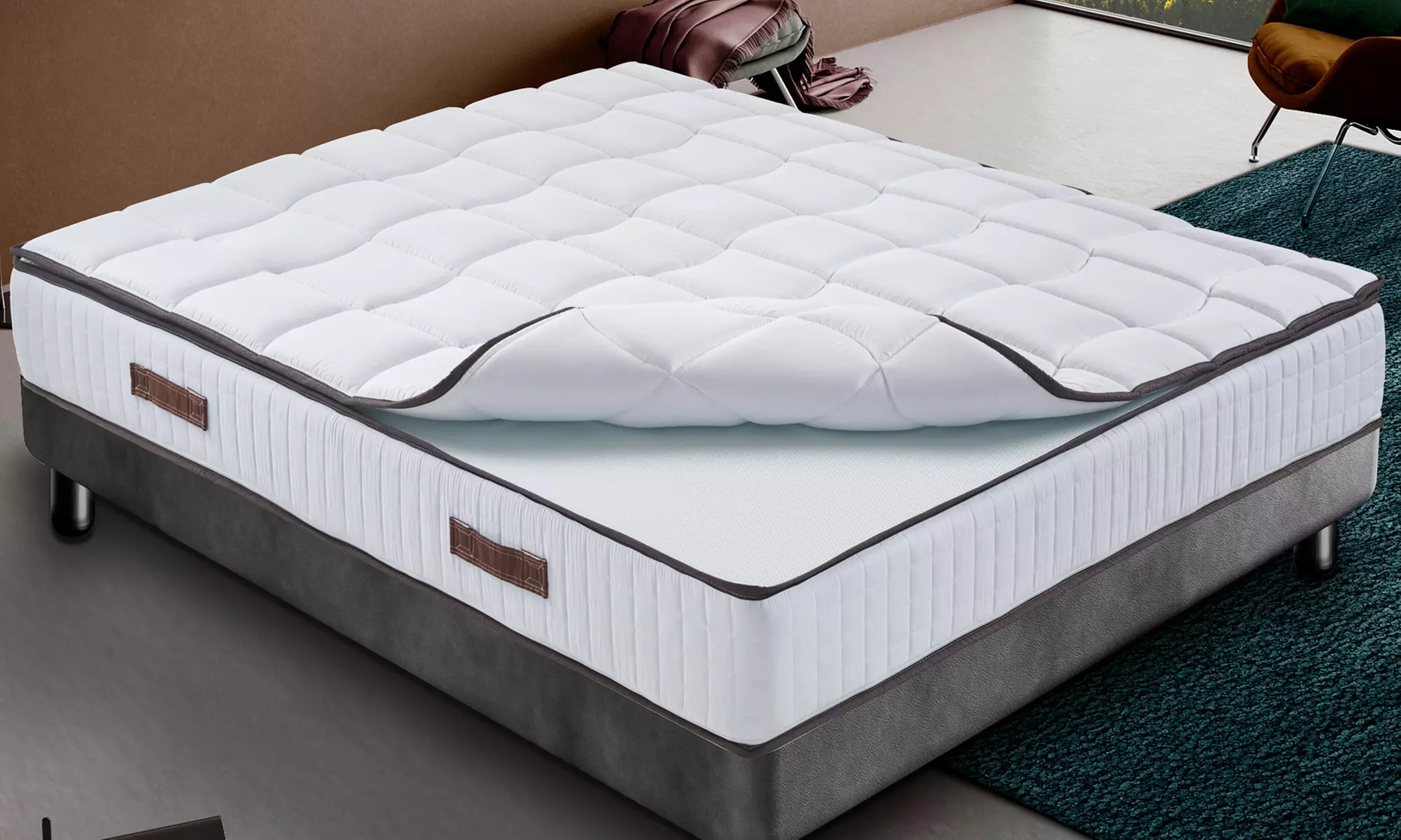 Matelas avec surmatelas en mousse à mémoire de forme orthopédique et déhoussable, dimensions au choix