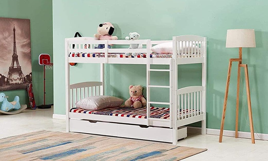 Image 5: Bunk Bed Kids White 3ft Single Pine Wooden Children Bedroom Furniture