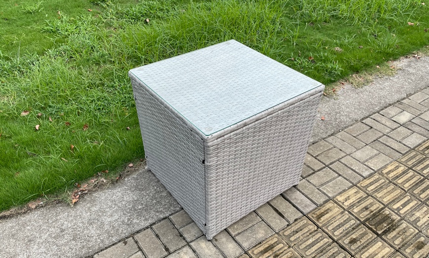 Image 3: Fimous 11-Seater Rattan-Effect Dining Set with Adjustable Table