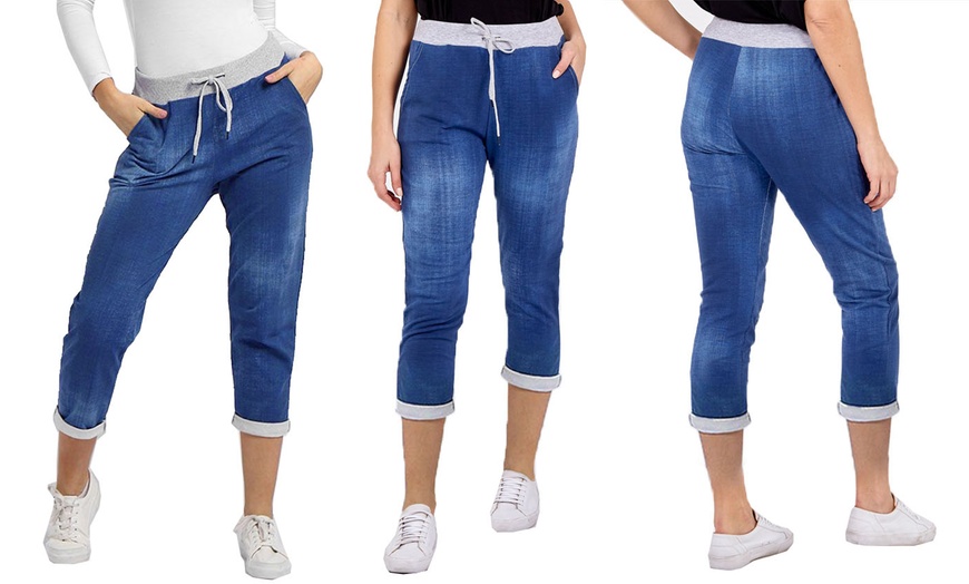 Image 2: Denim Look Turn-Up Sweatpants