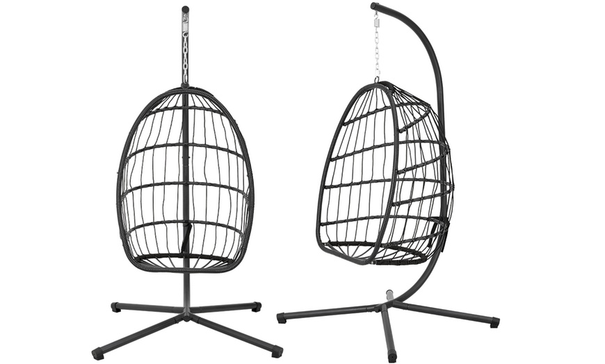 Image 40: Black Outdoor Hanging Egg Chair with Cushion