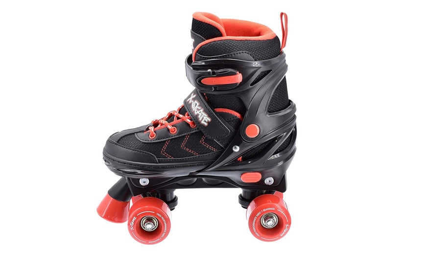 Image 3: X-Skate Adjustable Quad Roller Skates with Built In Adjusters for Kids