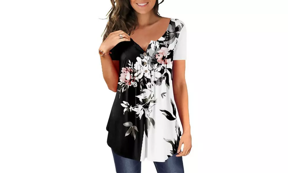 Women's Button Up Summer Short Sleeve Casual Tops Tunic Shirts Blouses