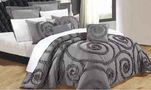 Ramesses Deluxe Seven-Piece Floral Ruffled Comforter Set