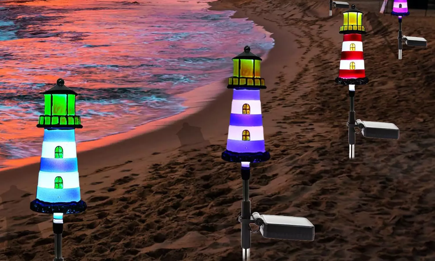 One, Two or Four Solar Powered Lighthouse Shaped Garden Lights