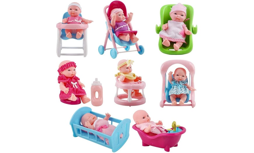 Image 3: Deao Set of 8 Mini 5'' Baby Dolls with Accessories