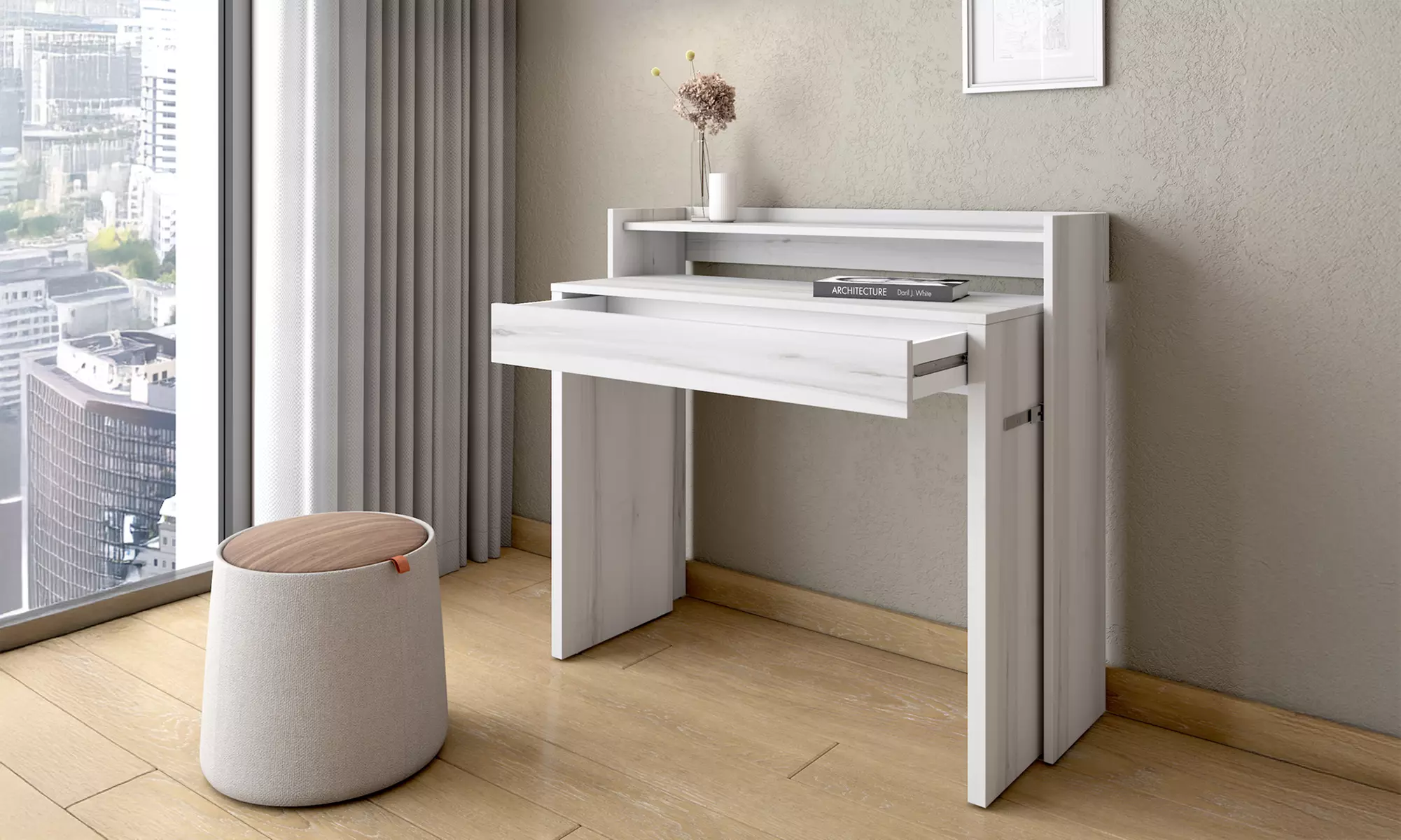 Bureau extensible 99 x 90 x 35 cm blanc