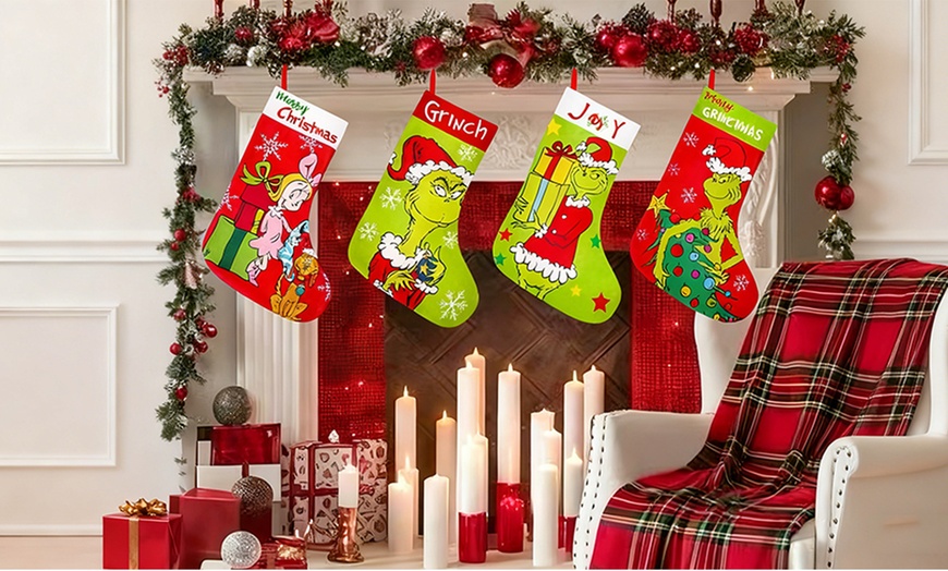 Image 5: 4-Pack Grinch-Inspired Christmas Stockings 