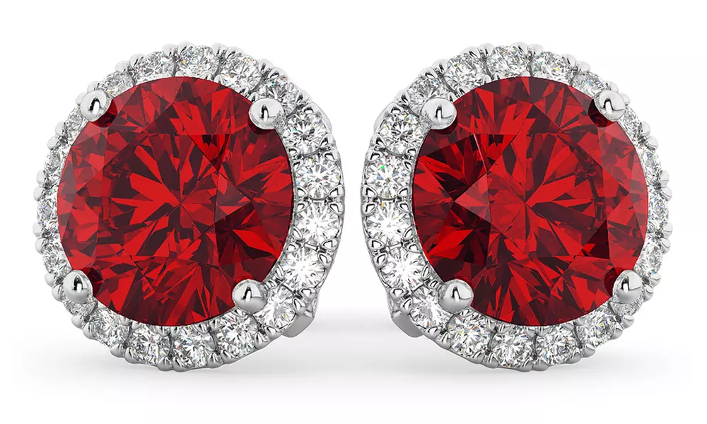 3.00 CTTW Ruby Halo Sterling Silver Studs
