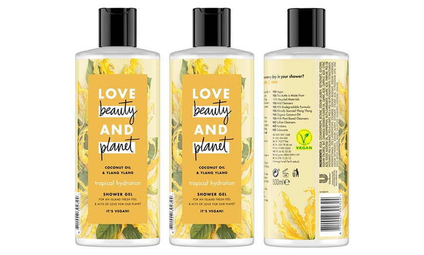 Image 1: Love, Beauty and Planet Tropical Hydration Shower Gel Three-Pack 500ml