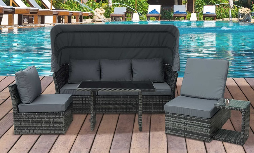 Image 2: Outsunny 5-Piece Outdoor Rattan Effect Wicker Sofa Set