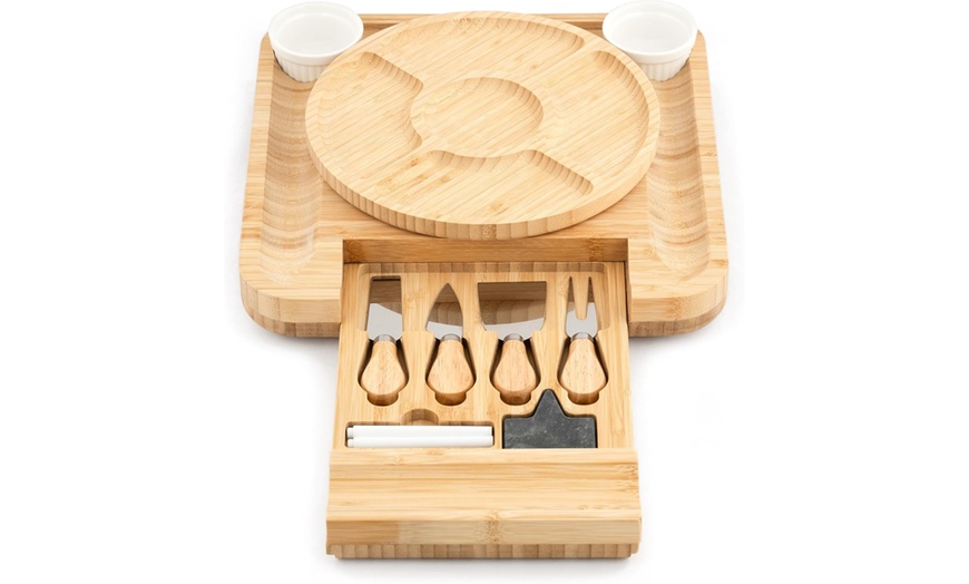 Image 2: Bamboo Cheese Board with a Stainless Steel Knife Set