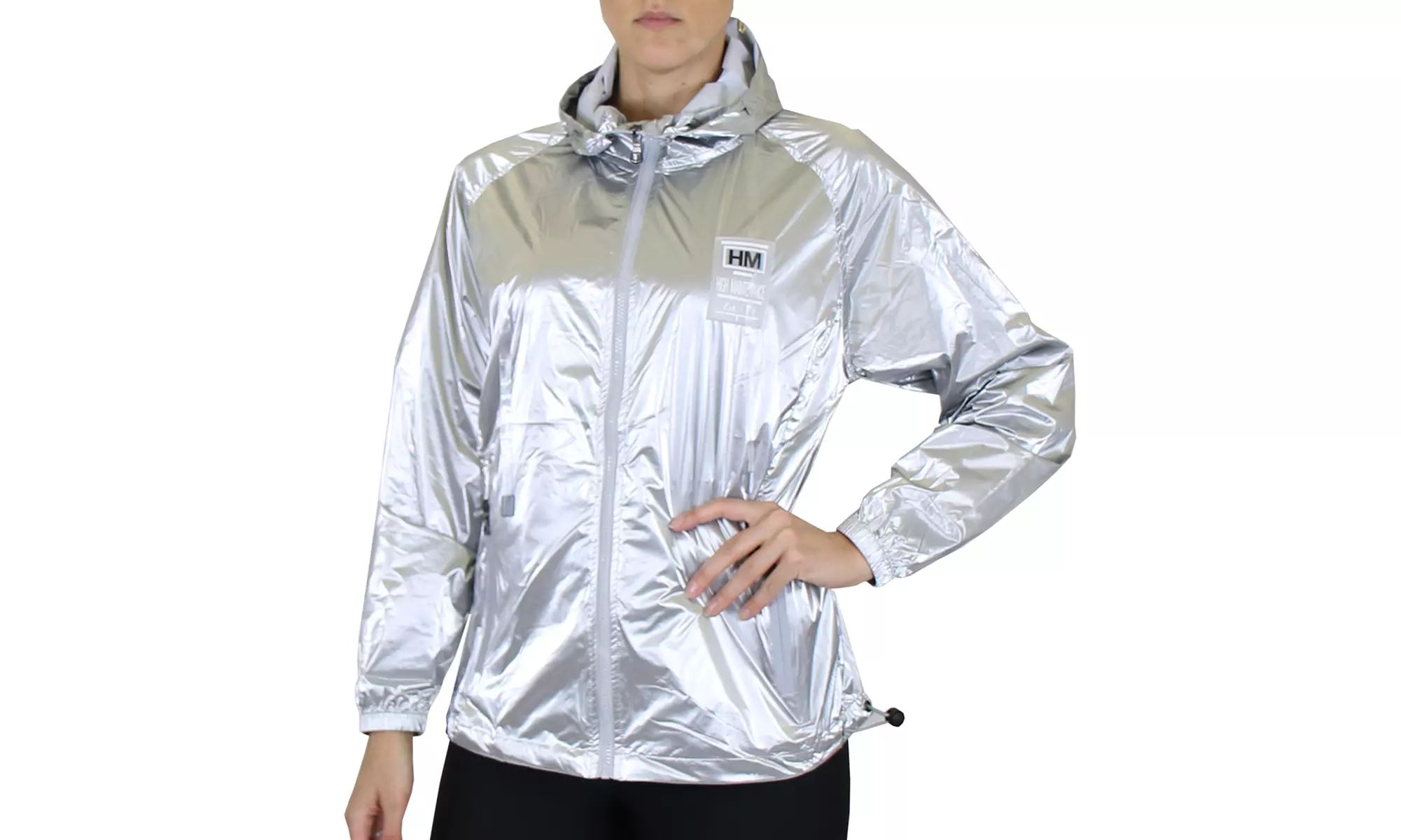 Women's Hooded Shiny Metallic Fashion Windbreaker Jacket (Sizes, S-XL)