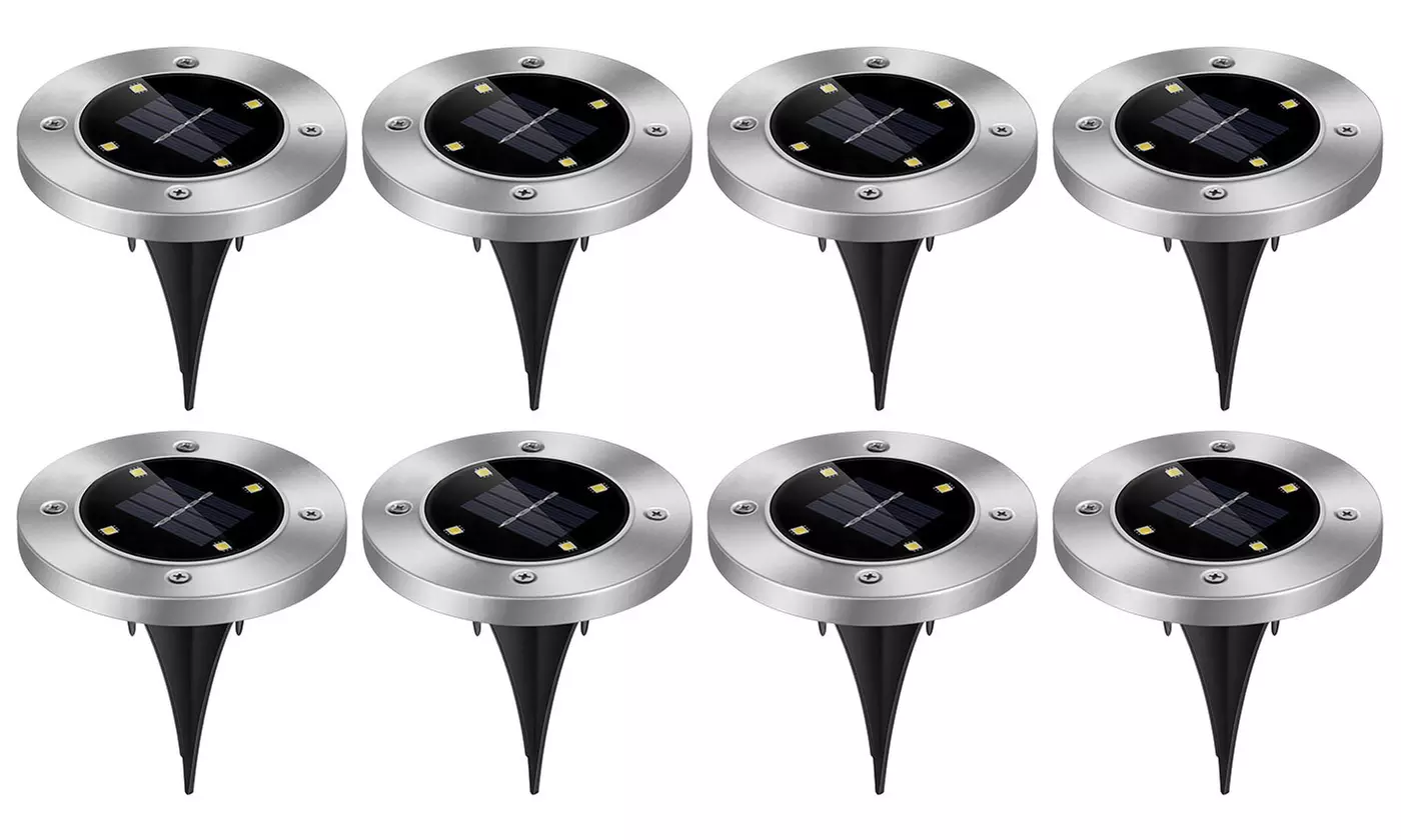 SolarEK 4-LED Disk Solar Powered Path Ground Lights (4- or 8-Pack)