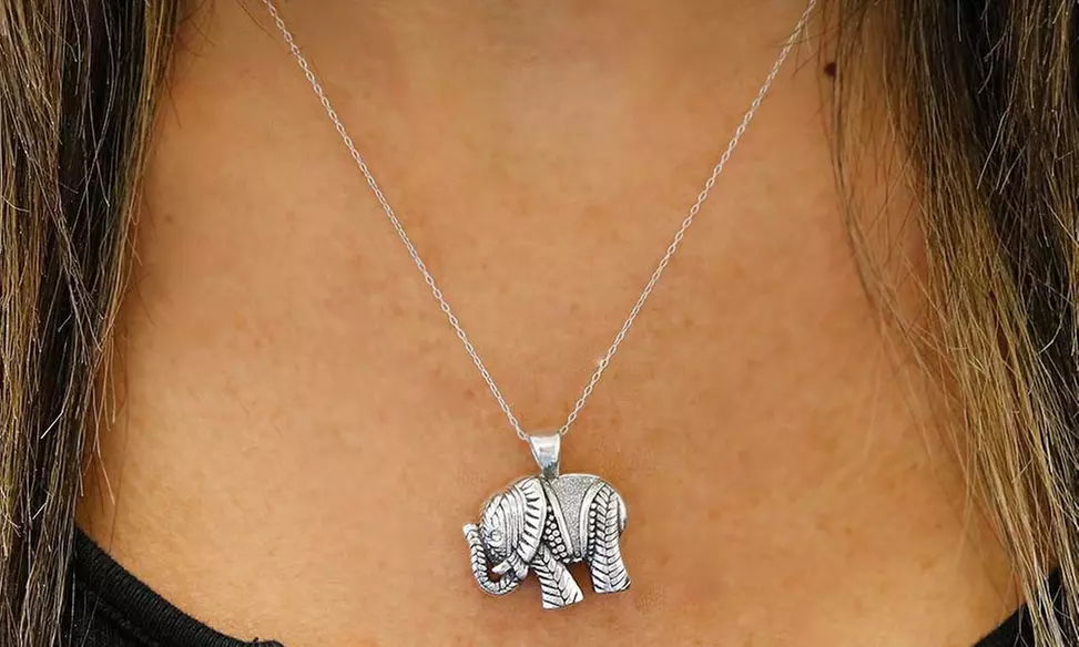Italian Fine 925 Sterling Silver Artisan Elephant Necklace