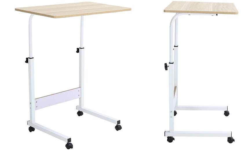 Image 2: Living And Home Height Adjustable Mobile Laptop Table on Wheels 