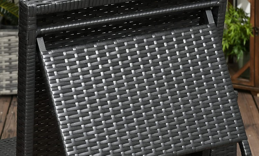 Image 2: Outsunny Rattan-Effect 2 Sun Loungers with Footstools, with Cushions