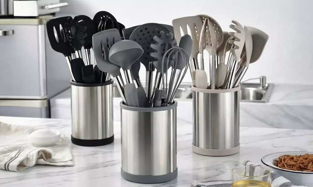 Set de 12 ustensiles de cuisine en silicone avec support