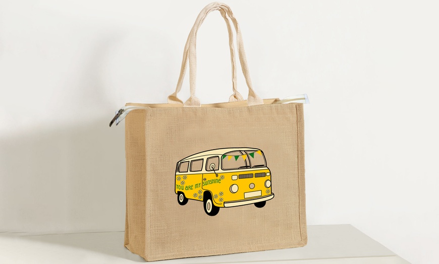 Image 15: Printed Zippered Hessian Bag