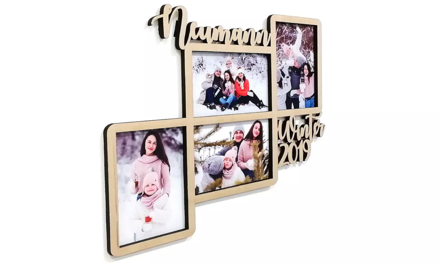 Personalisierbarer Fotorahmen mit Namen oder Text aus Holz