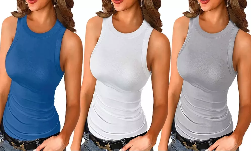 2Pack Women Sleeveless Basic Slim Knit Ribbed Tank Tops