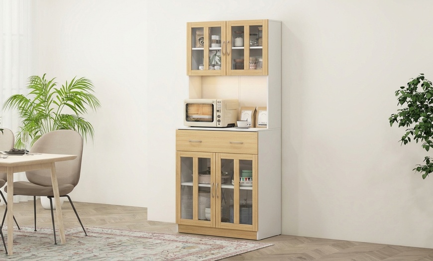 Image 3: HomCom Freestanding Kitchen Storage Cabinets