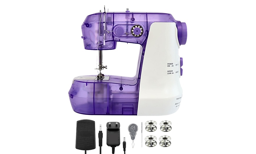 Image 1: Mini máquina de coser eléctrica compacta y portátil con pedal