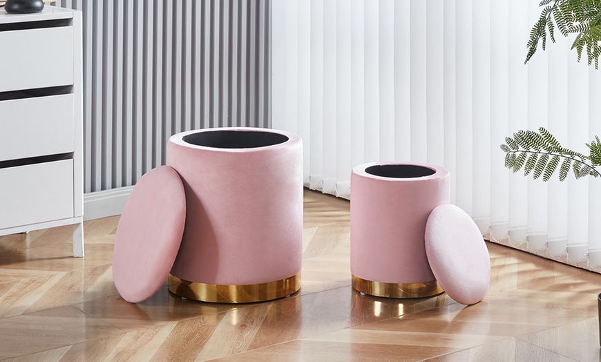 Image 14: Coppia di pouf contenitori in velluto