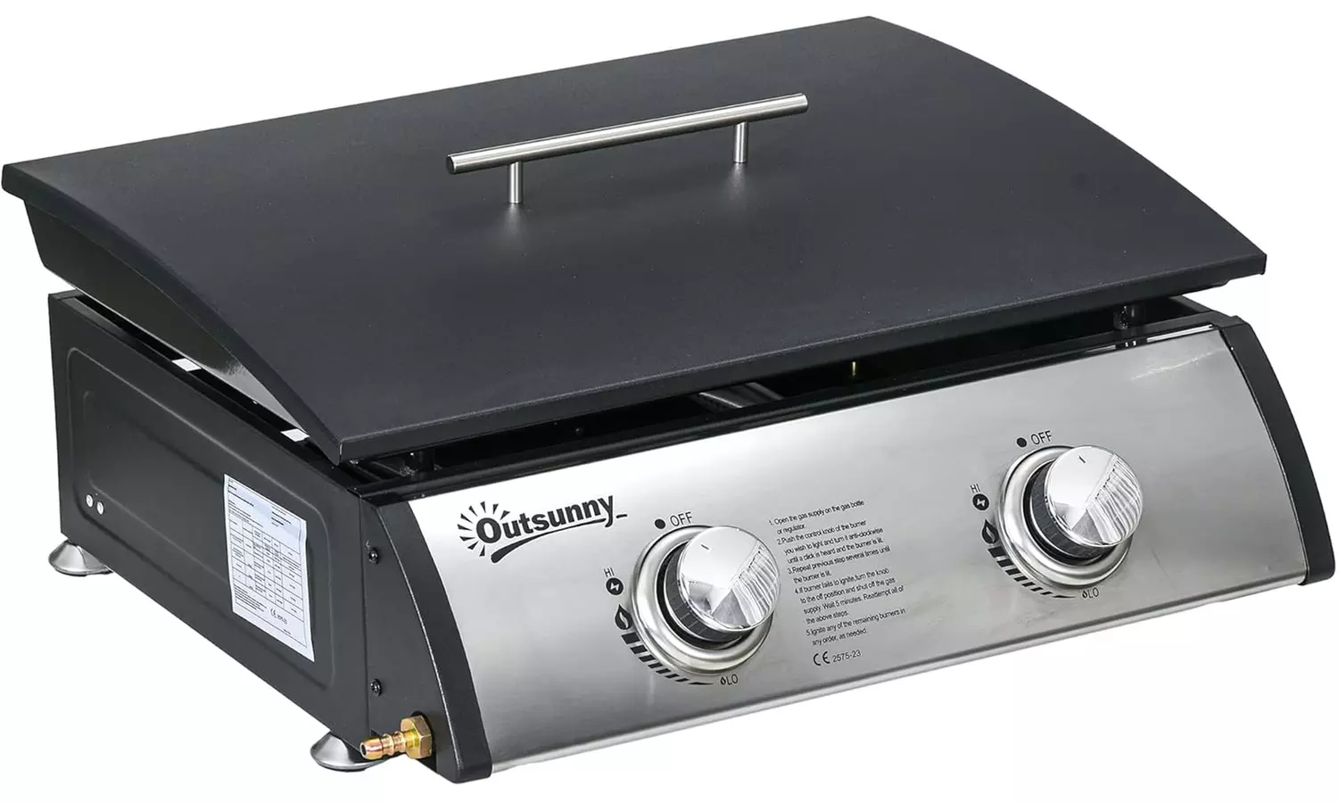Outsunny Tabletop Gas Plancha Grill with Two Stainless Steel Burner