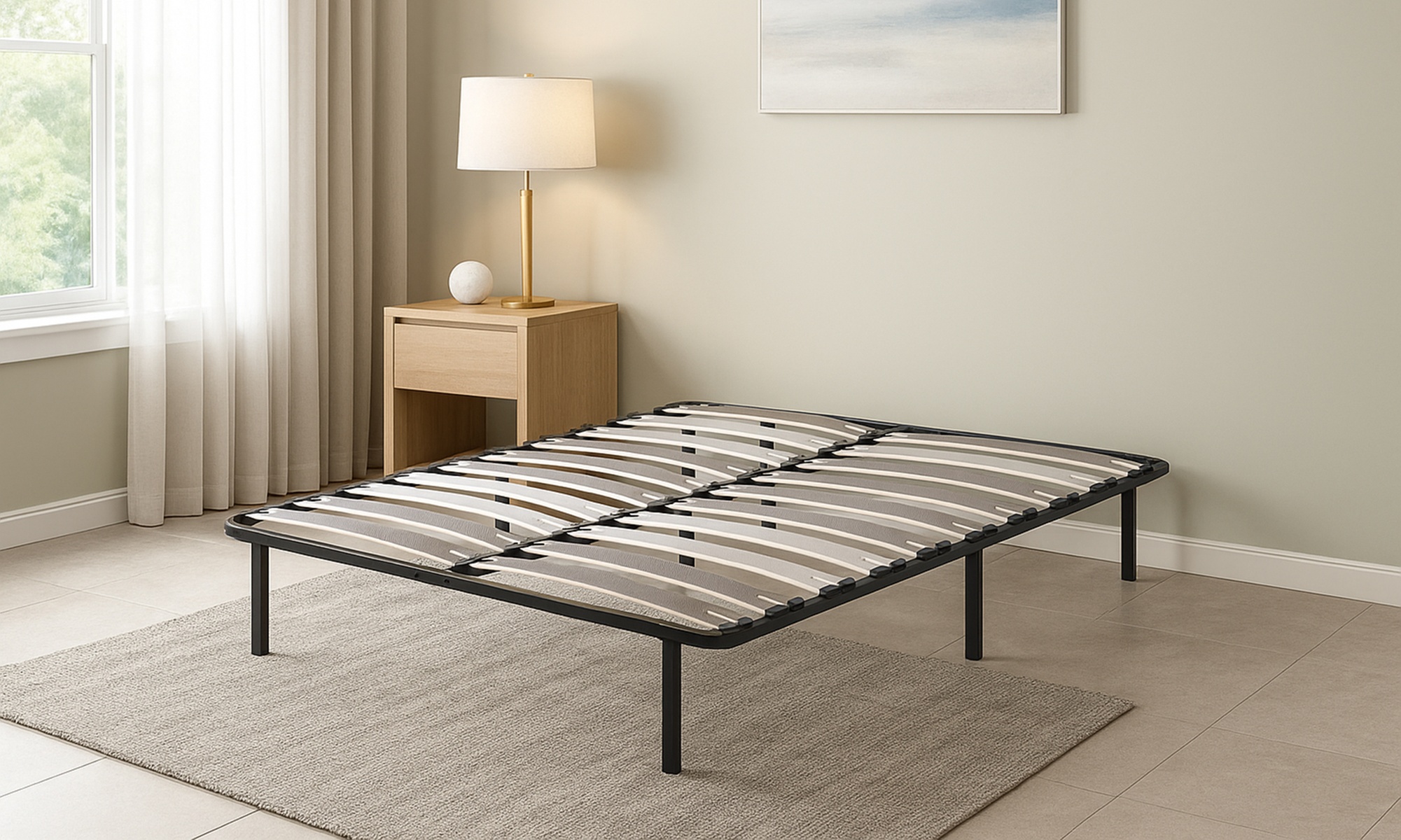 Sommier orthopédique à larges lattes, pieds inclus