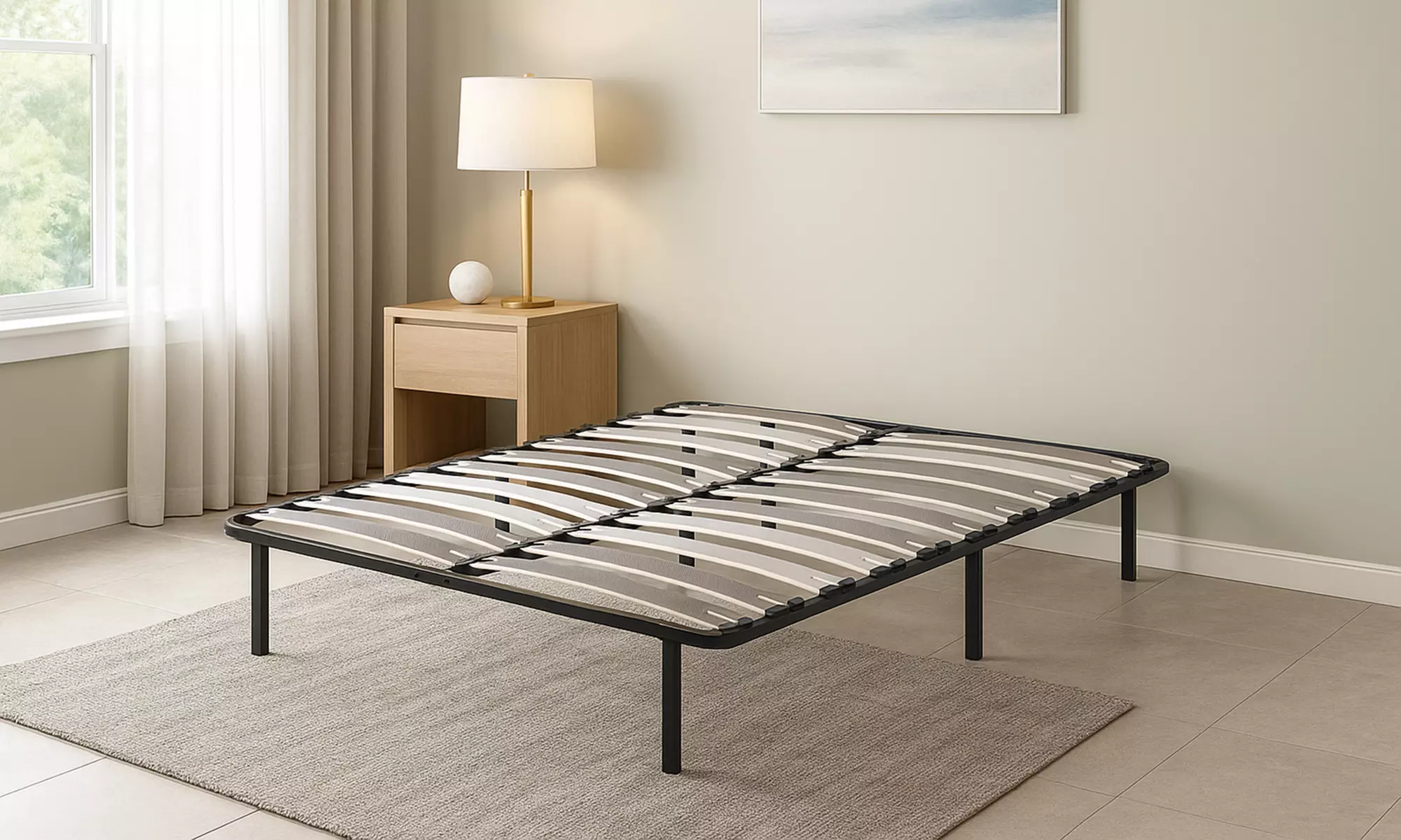 Sommier orthopédique à larges lattes, pieds inclus