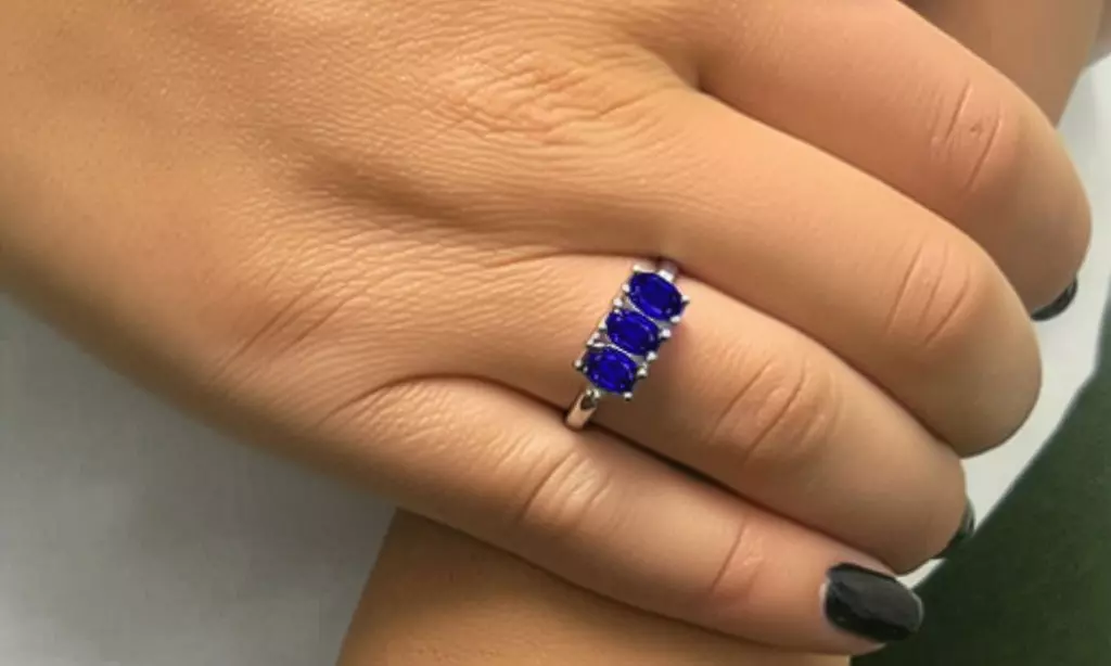 3.00 CTTW Sapphire 3 Stone Sterling Silver Ring