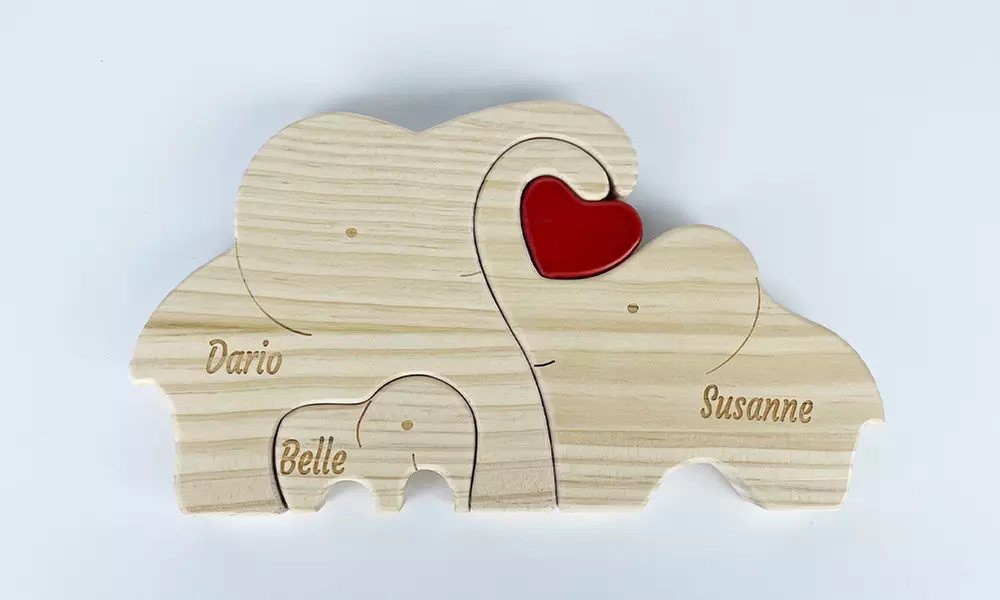 Elefanten-Familien-Puzzle aus Holz opt. mit Namensgravur