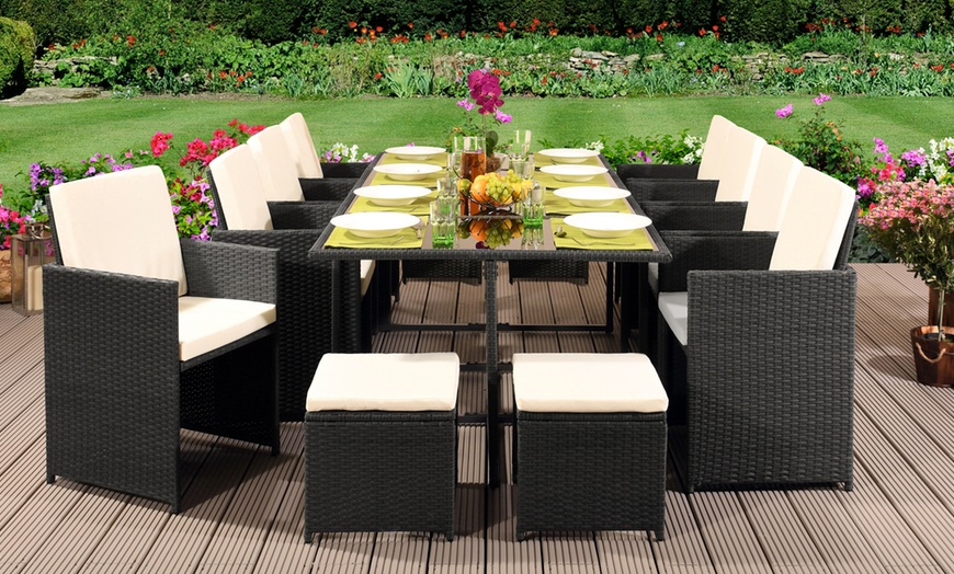 Image 14: 9, 11 or 13 Piece High Back Rattan Effect Cube Dining Set
