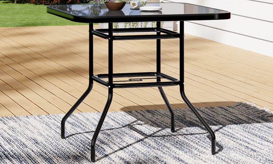 Image 10: Black Tempered Glass Coffee Table with Umbrella Hole 