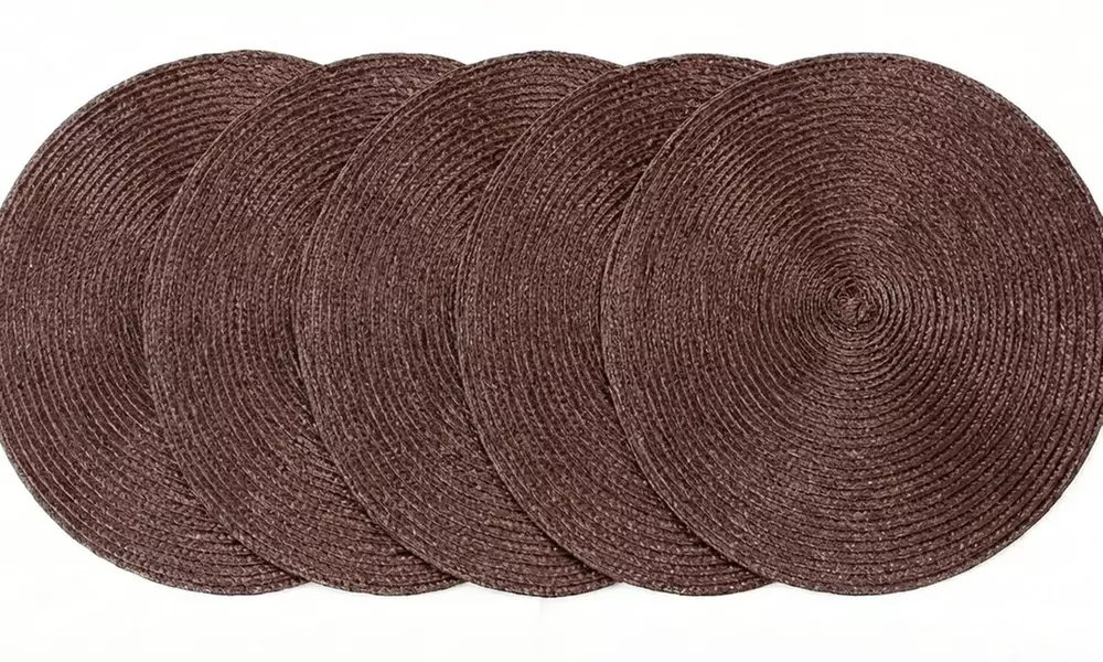 Five-Piece Round Woven Placemats 38cm Washable Dining Table Mats