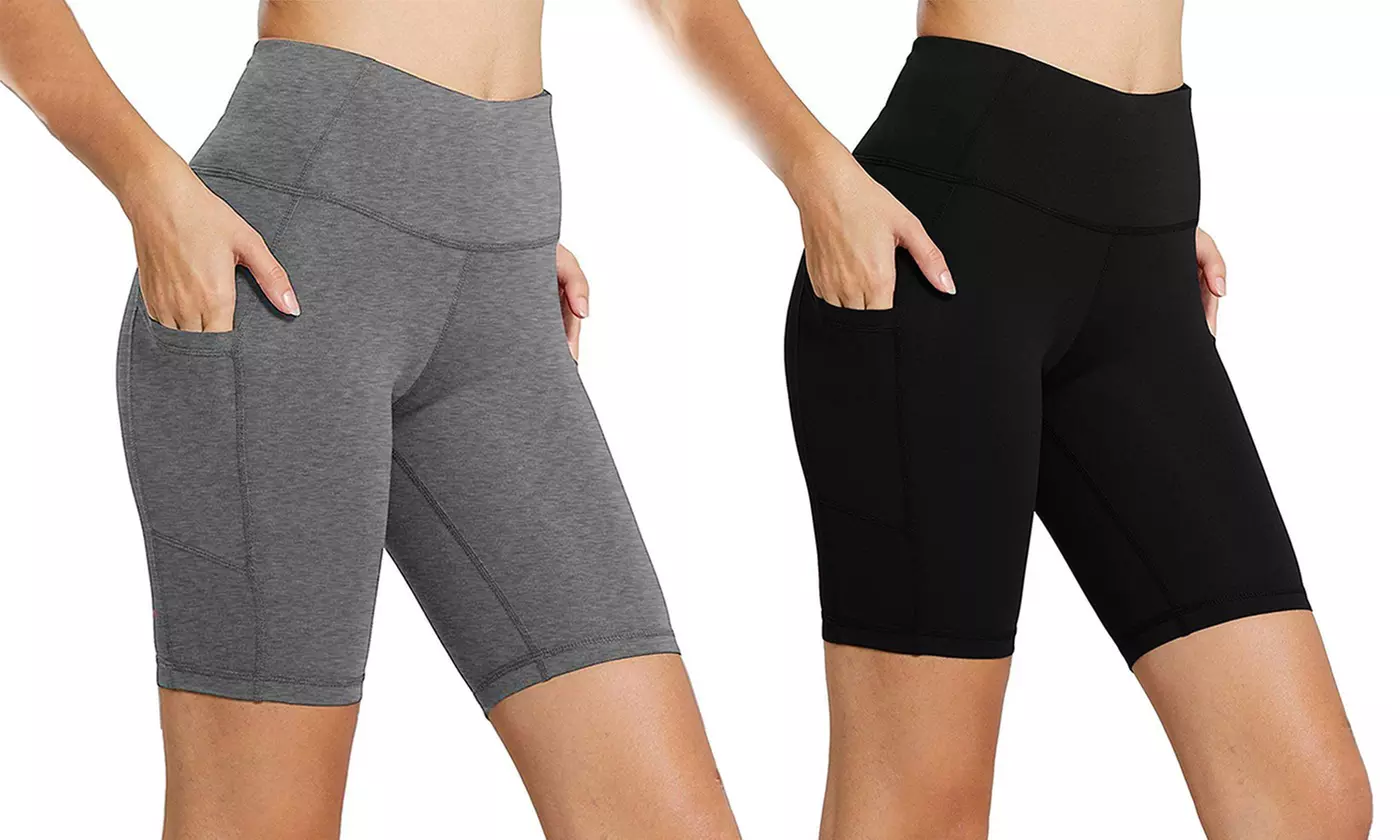 Women's High Waist Shorts Pocket Running Leggings with Side Pocket
